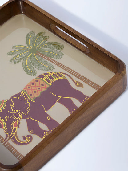 Westside Home Brown Elephant Design Wooden Tray