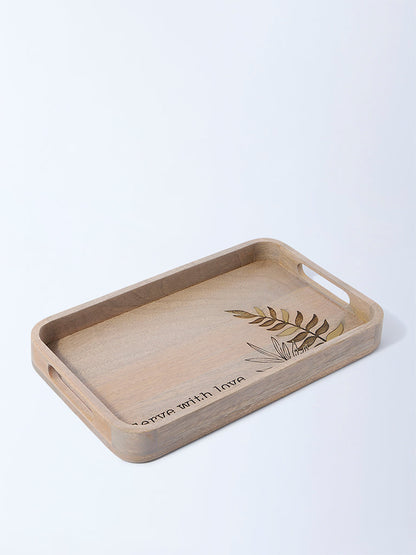 Westside Home Beige Leaf Design Wooden Serving Tray