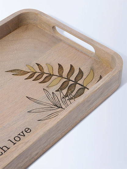 Westside Home Beige Leaf Design Wooden Serving Tray