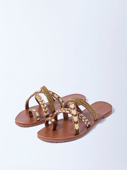 LUNA BLU Tan Embellished Toe-Ring Sandals