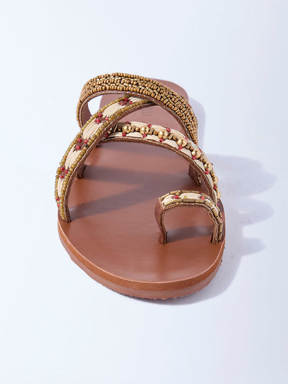 LUNA BLU Tan Embellished Toe-Ring Sandals