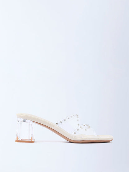 LUNA BLU Ivory Pearlescent Block-Heel Sandals