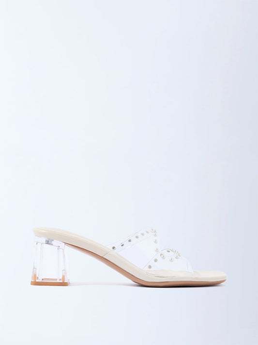 LUNA BLU Ivory Pearlescent Block-Heel Sandals