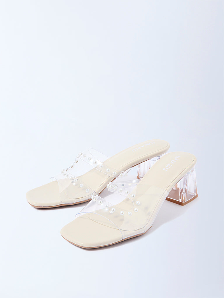 LUNA BLU Ivory Pearlescent Block-Heel Sandals