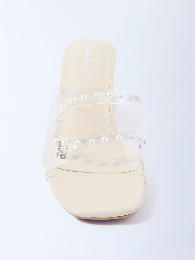 LUNA BLU Ivory Pearlescent Block-Heel Sandals