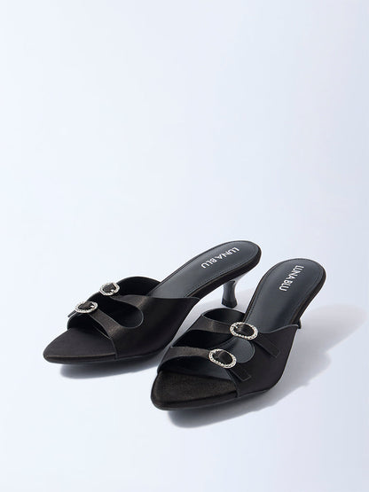 LUNA BLU Black Diamante-Detailed Kitten-Heel Sandals