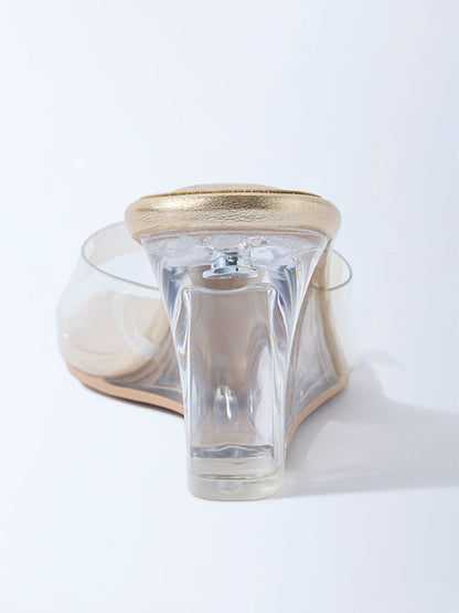 LUNA BLU Gold Vinyl Strap Wedge Heel Sandals