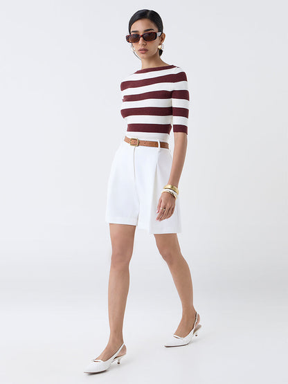 Wardrobe Brown Striped Ribbed T-Shirt