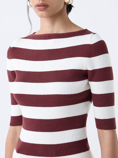 Wardrobe Brown Striped Ribbed T-Shirt