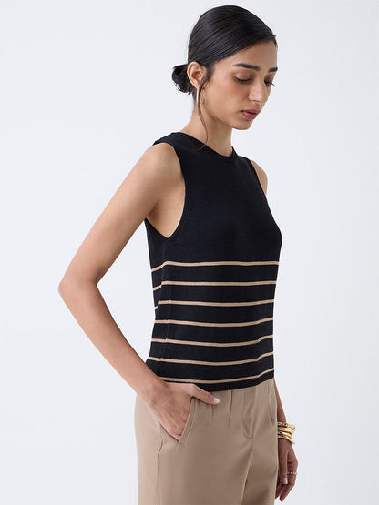 Wardrobe Black Striped Knit-Textured Top