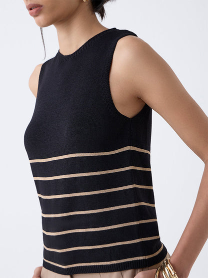 Wardrobe Black Striped Knit-Textured Top