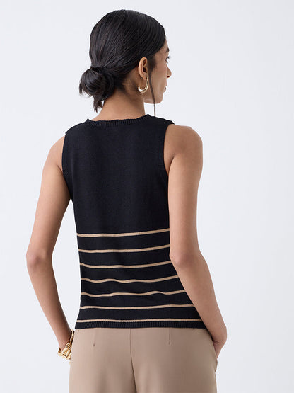 Wardrobe Black Striped Knit-Textured Top