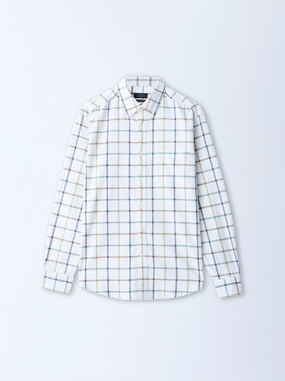 WES Casuals White Checks Printed Relaxed-Fit Cotton Shirt