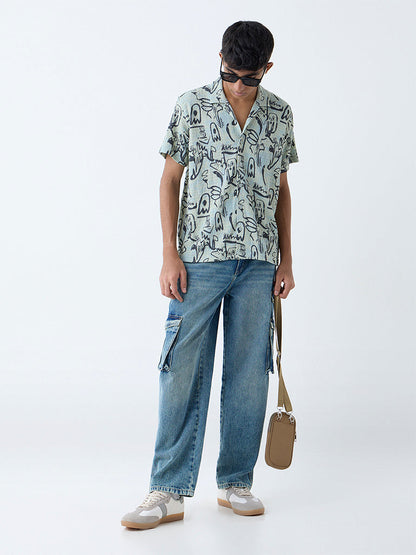 Y&F Kids Sage Abstract Detailed Resort-Fit Shirt