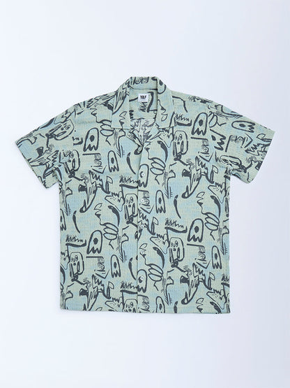 Y&F Kids Sage Abstract Detailed Resort-Fit Shirt