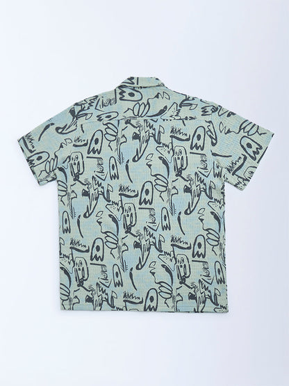 Y&F Kids Sage Abstract Detailed Resort-Fit Shirt