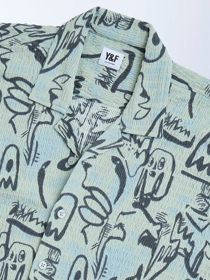 Y&F Kids Sage Abstract Detailed Resort-Fit Shirt