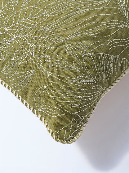 Westside Home Olive Zari Leaf Embroidered Cushion Cover