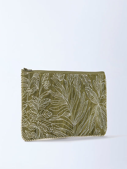 Westside Home Sage Zari Leaf Embroidered Pouch