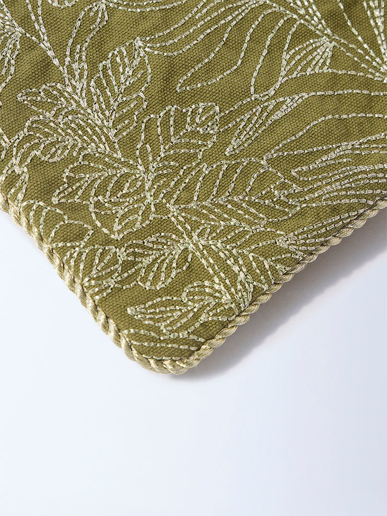 Westside Home Sage Zari Leaf Embroidered Pouch