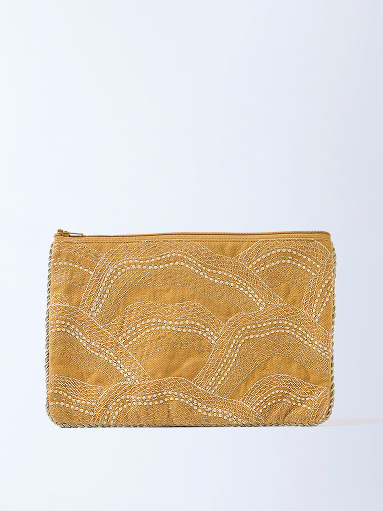 Westside Home Mustard Zari Shell Embroidered Pouch