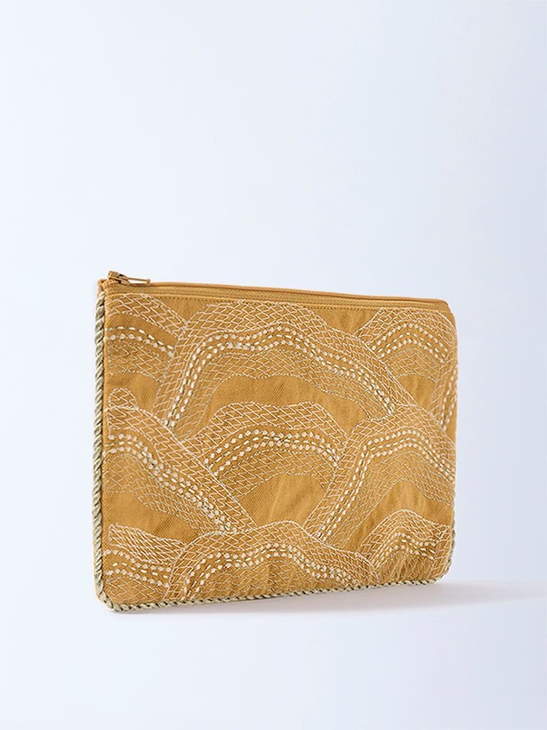 Westside Home Mustard Zari Shell Embroidered Pouch
