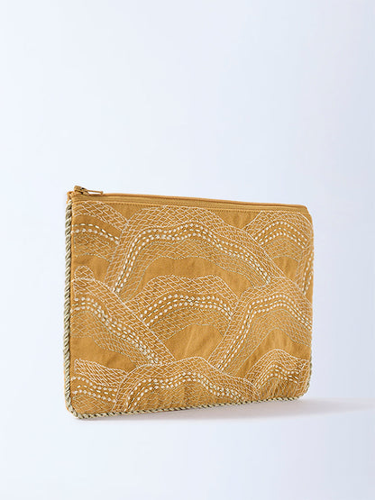 Westside Home Mustard Zari Shell Embroidered Pouch