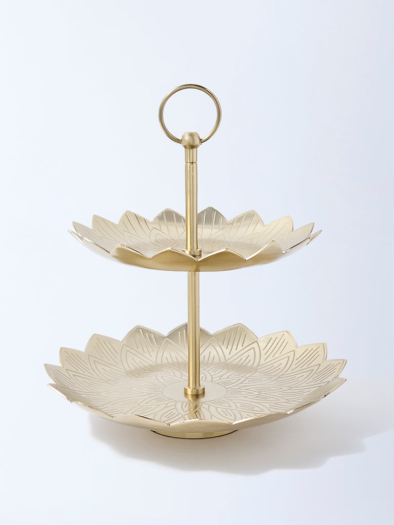 Westside Home Gold Laser-Etched Two-Tier Cake Stand