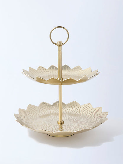Westside Home Gold Laser-Etched Two-Tier Cake Stand