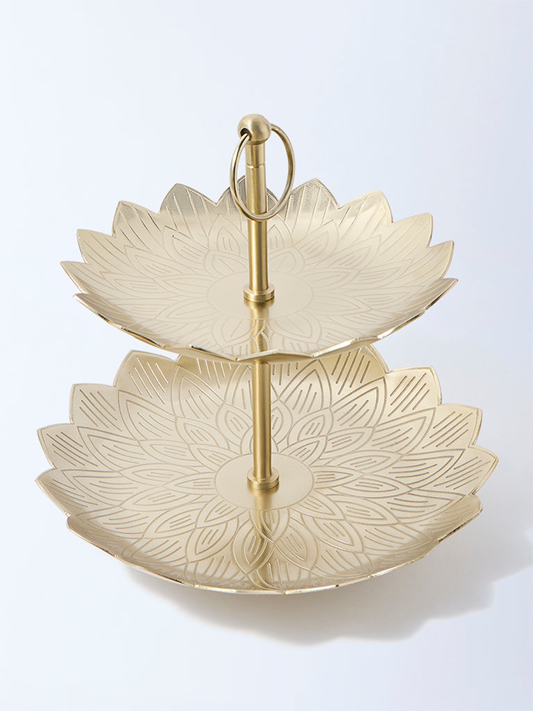 Westside Home Gold Laser-Etched Two-Tier Cake Stand