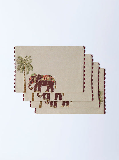 Westside Home Beige Elephant Design Placemats (Set of 4)
