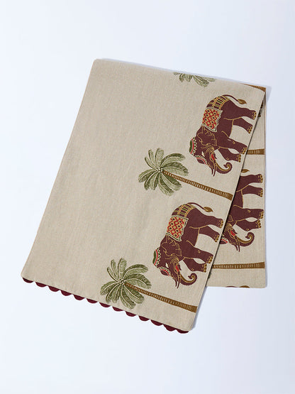 Westside Home Beige Elephant Design Table Runner