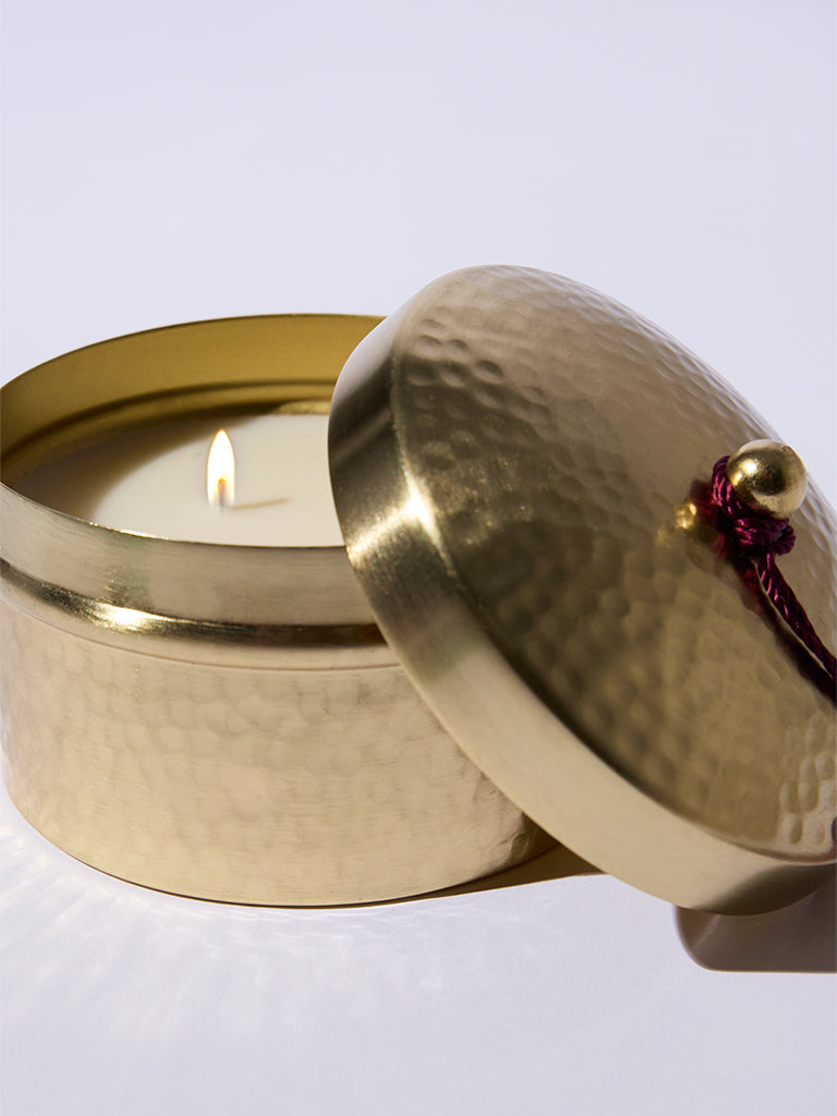 Westside Home Gold Hammered Tin Candle - Festive Season Gift