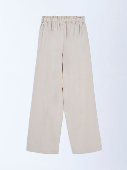 Y&F Kids Beige Mid-Rise Cotton-Blend Trousers