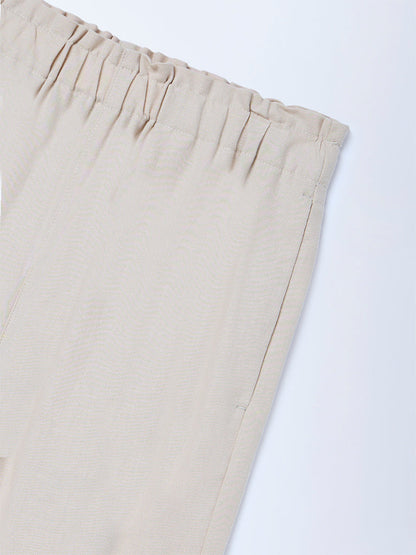Y&F Kids Beige Mid-Rise Cotton-Blend Trousers