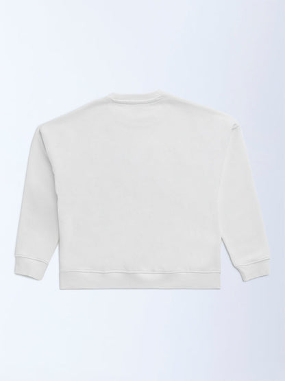 Y&F Kids White Text Printed Cotton-Blend Sweatshirt