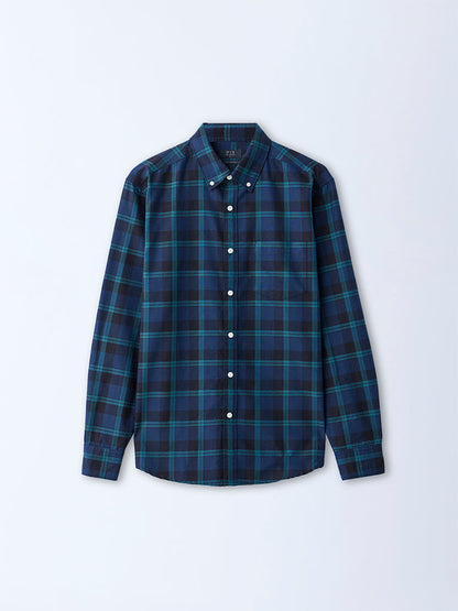WES Casuals Navy Checkered Relaxed-Fit Cotton Shirt