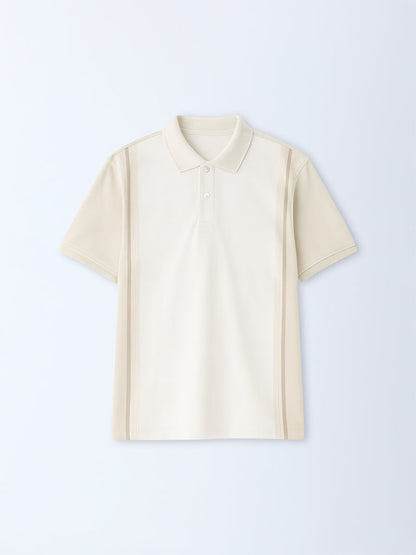 WES Casuals Beige Colour-Blocked Relaxed-Fit Cotton-Blend Polo T-Shirt