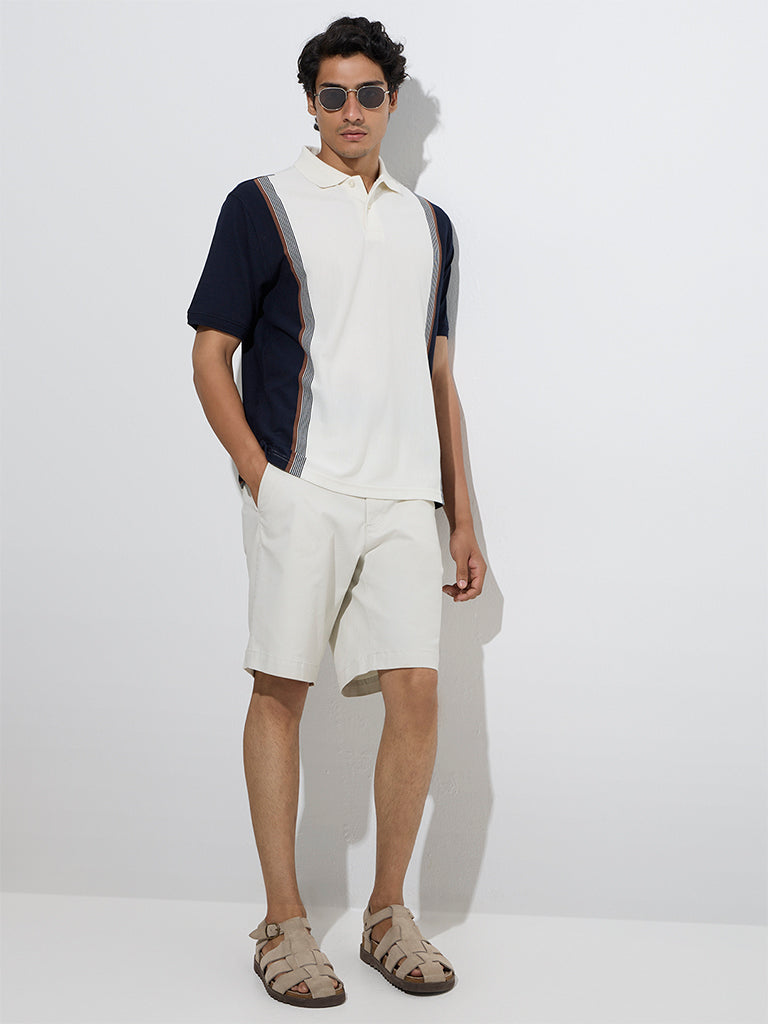 WES Casuals Off-White Relaxed-Fit Cotton-Blend Polo T-Shirt