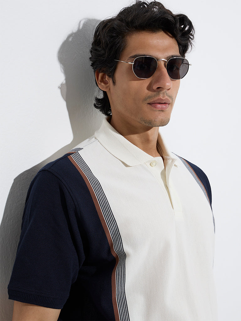 WES Casuals Off-White Relaxed-Fit Cotton-Blend Polo T-Shirt