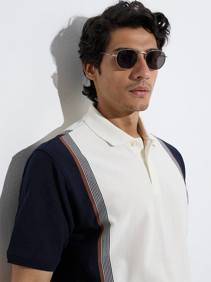 WES Casuals Off-White Relaxed-Fit Cotton-Blend Polo T-Shirt