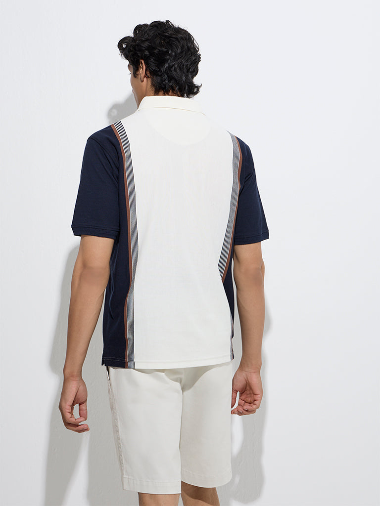 WES Casuals Off-White Relaxed-Fit Cotton-Blend Polo T-Shirt