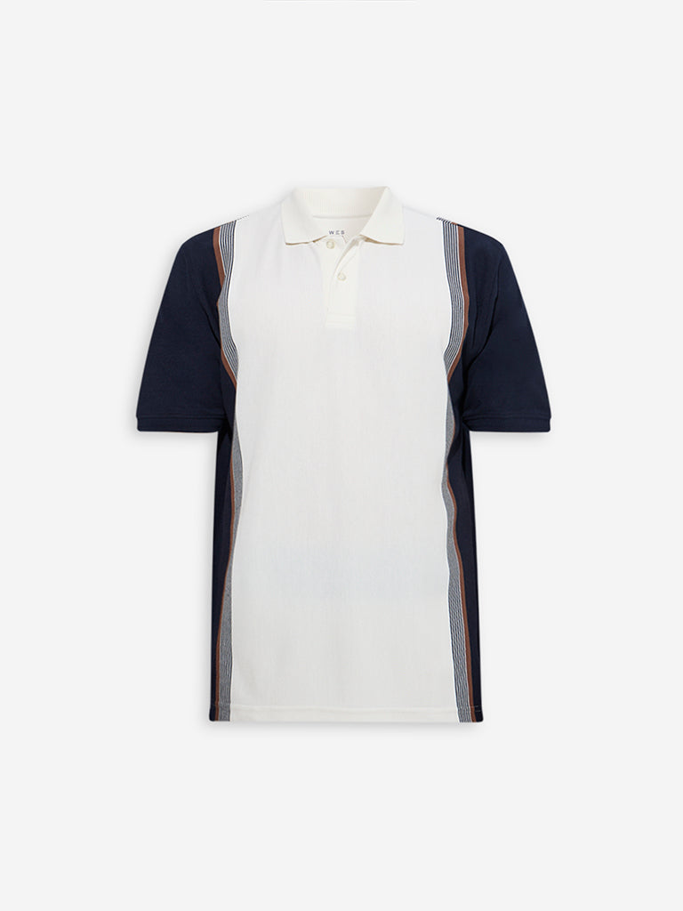 WES Casuals Off-White Relaxed-Fit Cotton-Blend Polo T-Shirt