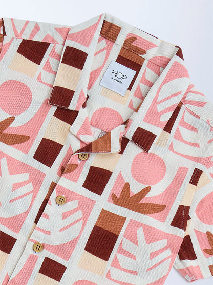 HOP Kids Peach Printed Cotton Shirt