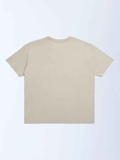 Y&F Kids Beige Typographic Cotton T-Shirt
