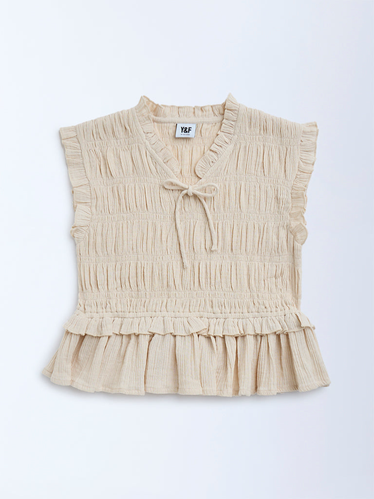 Y&F Kids Beige Smocked Cotton Top