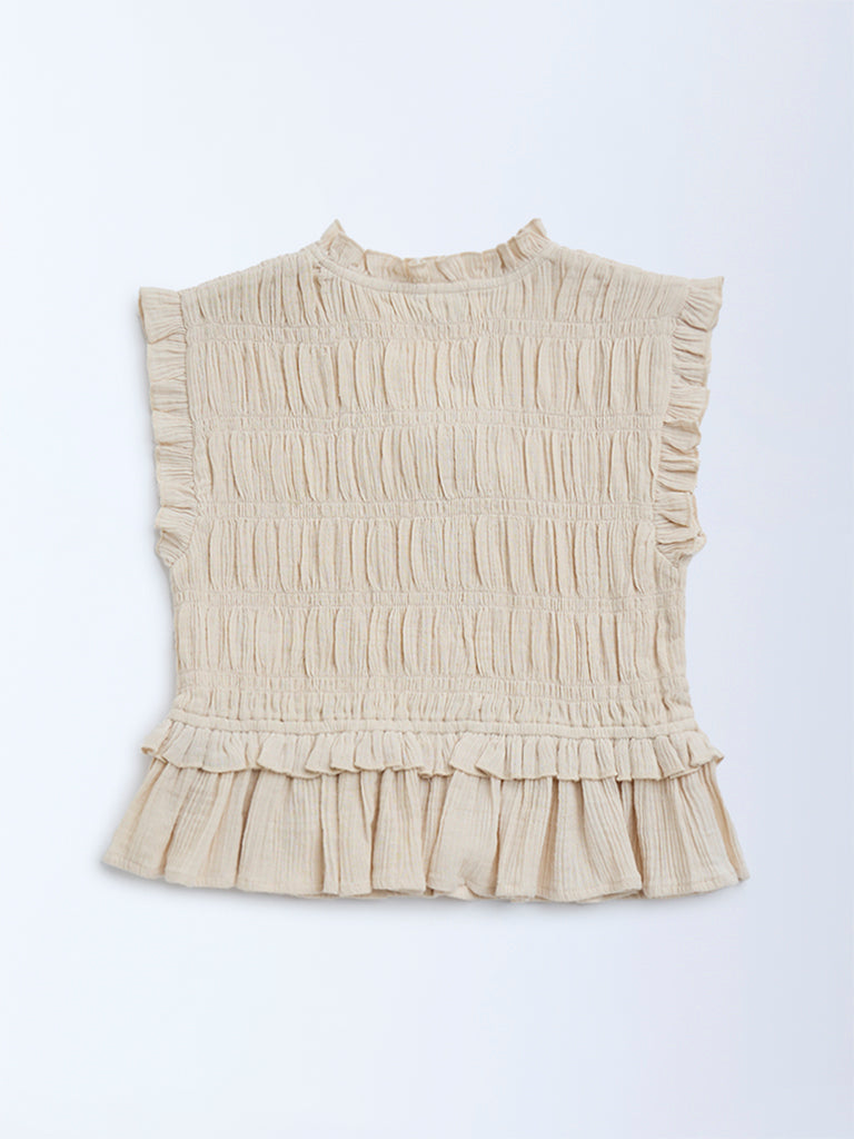 Y&F Kids Beige Smocked Cotton Top