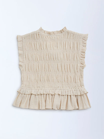 Y&F Kids Beige Smocked Cotton Top