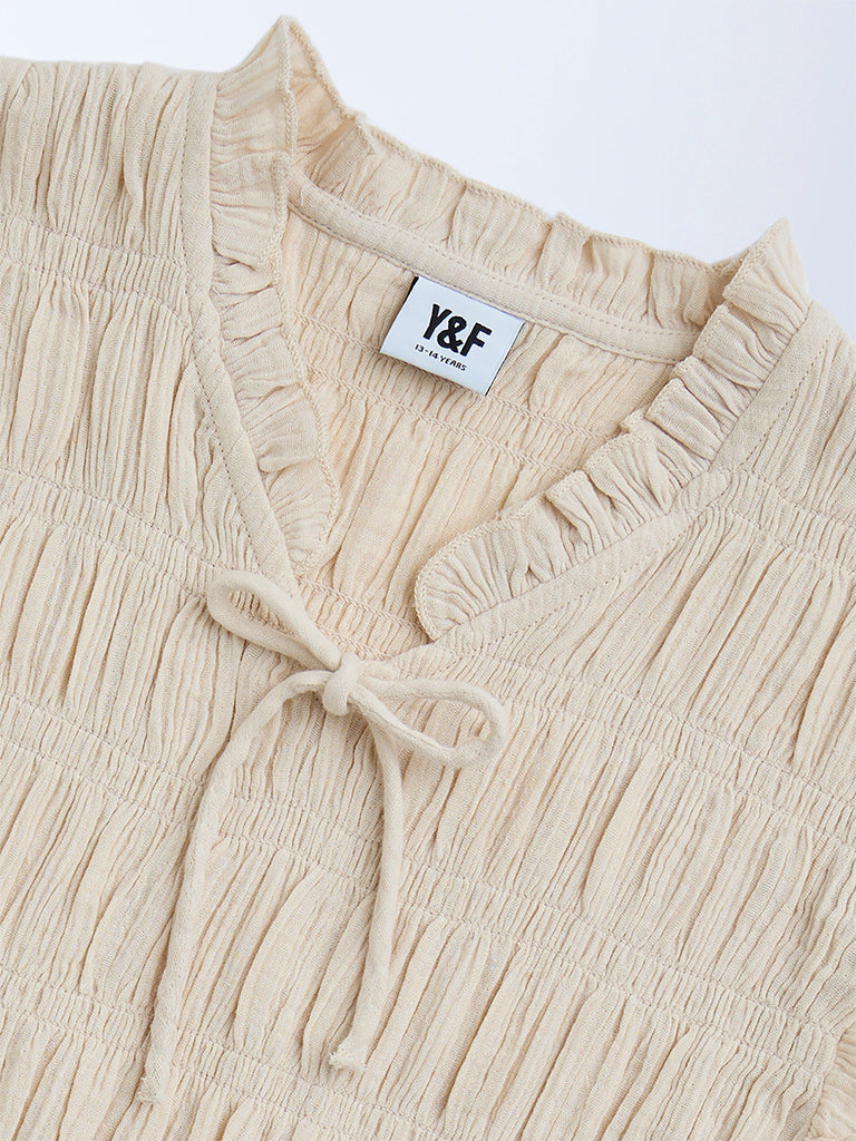Y&F Kids Beige Smocked Cotton Top