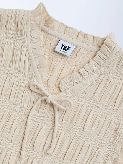 Y&F Kids Beige Smocked Cotton Top